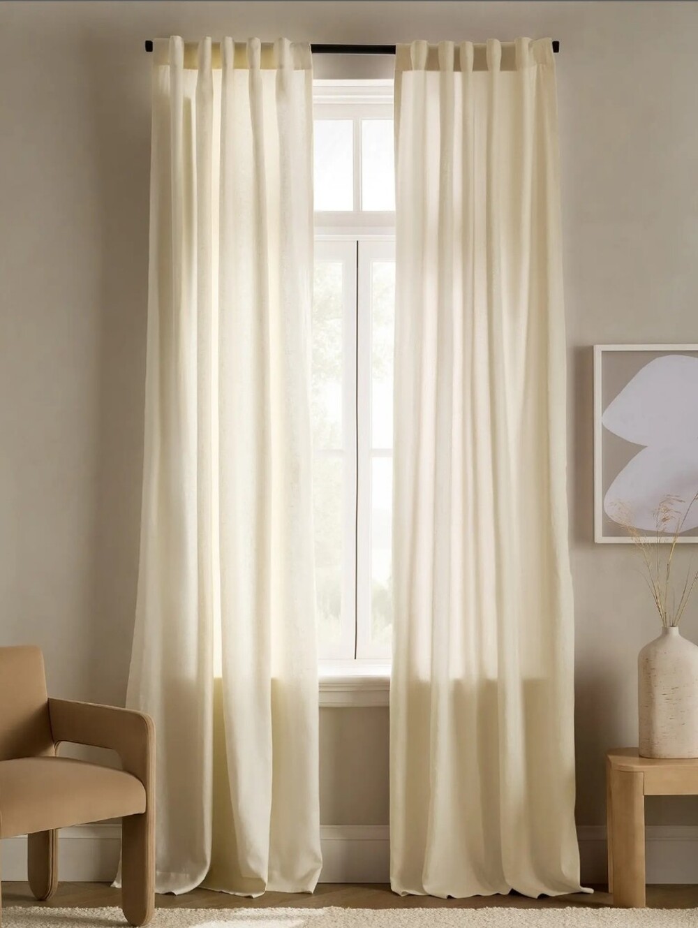 NWT! Quince Linen Ivory Filtering Curtains, 48" x 84"- 2 Panels. (T34)